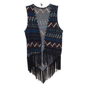 Hippie boho women's vest Fringe tribal print festival